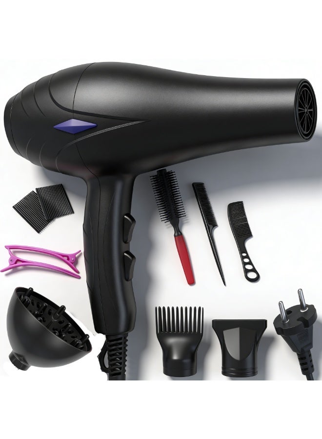 مجفف شعر محترف مع محرك تيار متردد، 3 إعدادات تسخين، 2 مستويات سرعة الرياح، زر هواء بارد، إكسسوارات التركيز والانتشار - Image 1